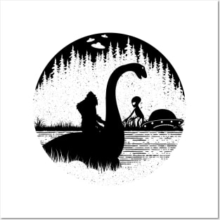 Bigfoot Loch Ness Monster Nessie Alien Silhouette Posters and Art